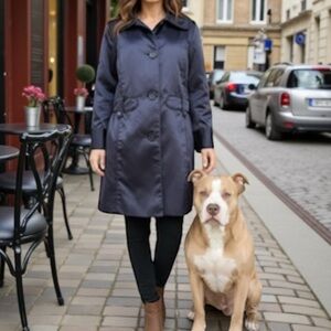 Dennis by Dennis Basso Satin Button Front Trench in Blue Size Medium